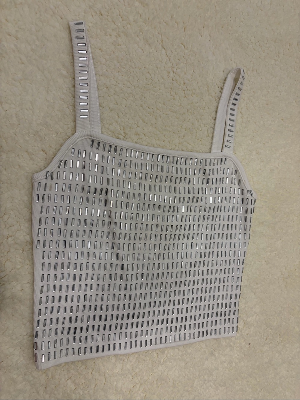 Metallic-Stud White Square Neck Camisole